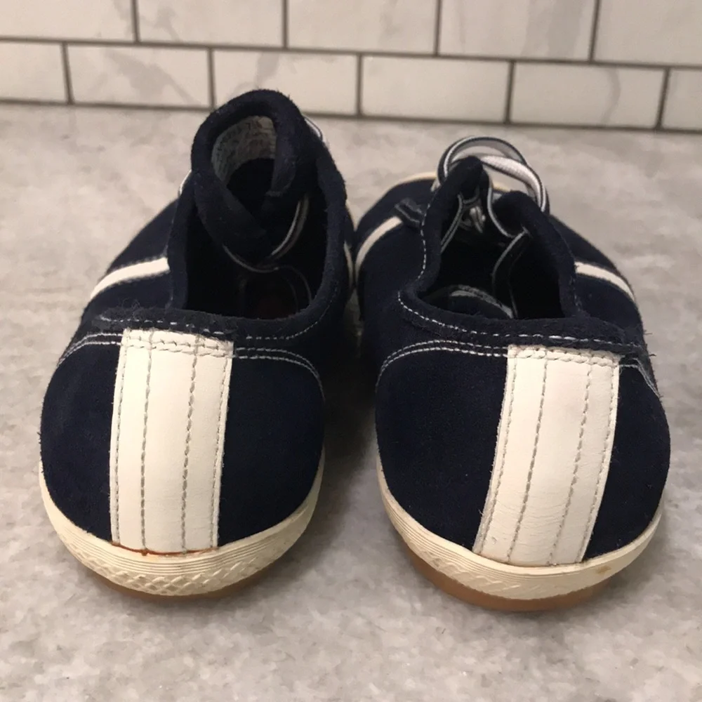 Vintage Polo Ralph‎ Lauren Sport Sneakers Mens 7.5 Navy Blue White Leather Retro
